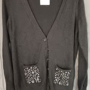 Justice Black Cardigan with Embellished Pockets
